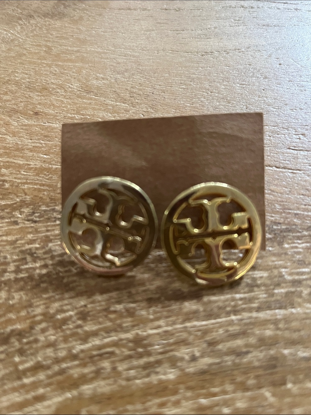 Tory Burch inspired Round Cutout Logo Studs in Gold tone